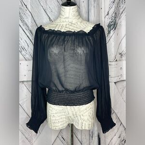 RALPH Ralph Lauren Off the Shoulder black sheer blouson long sleeve top Size M